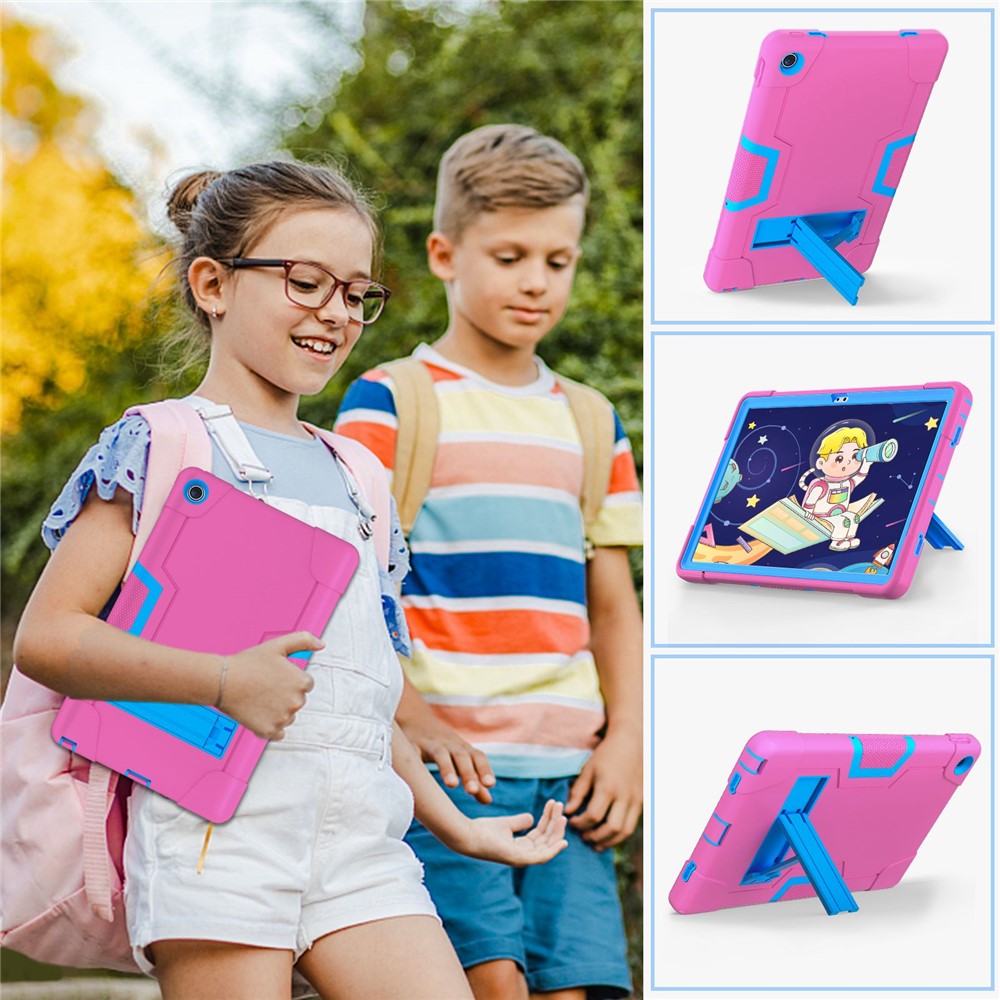 For Lenovo Tab M10 Plus (3rd Gen) / Xiaoxin Pad 2022 10.6 inch 125FU / 128FU Protective Case Robot Pattern Silicone+PC Tablet Anti-Scratch Cover Shockproof Portable Kickstand Case - Rose / Blue