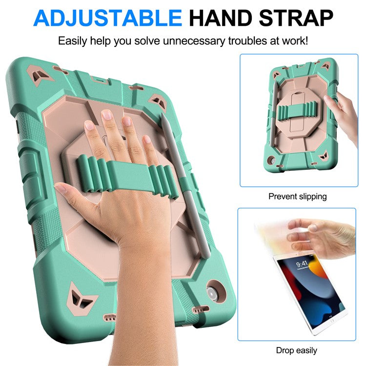 For Samsung Galaxy Tab A9+ Case with Kickstand Wrist Strap PC + Silicone Tablet Cover - Green + Pink