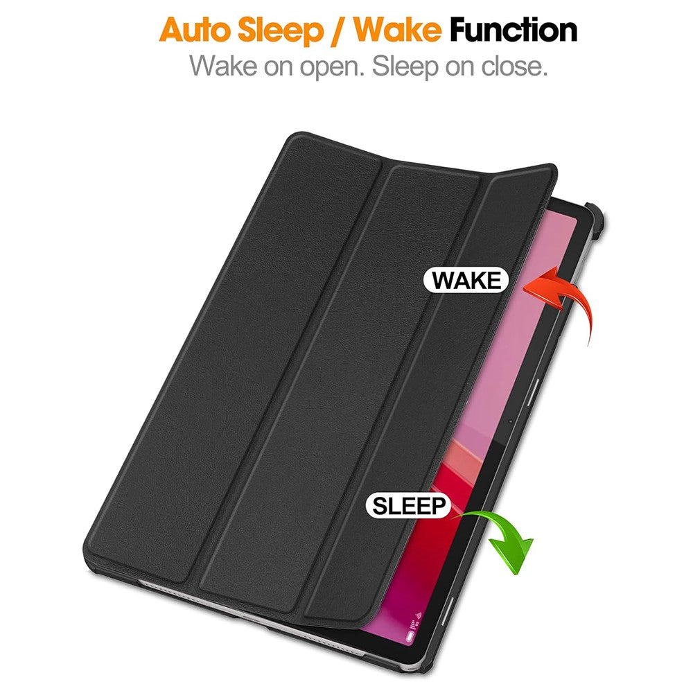 For Lenovo Tab M11  /  K11 Case Tri-Fold Stand PU Leather Tablet Cover with 2.5D Tempered Glass Screen Protector - Black
