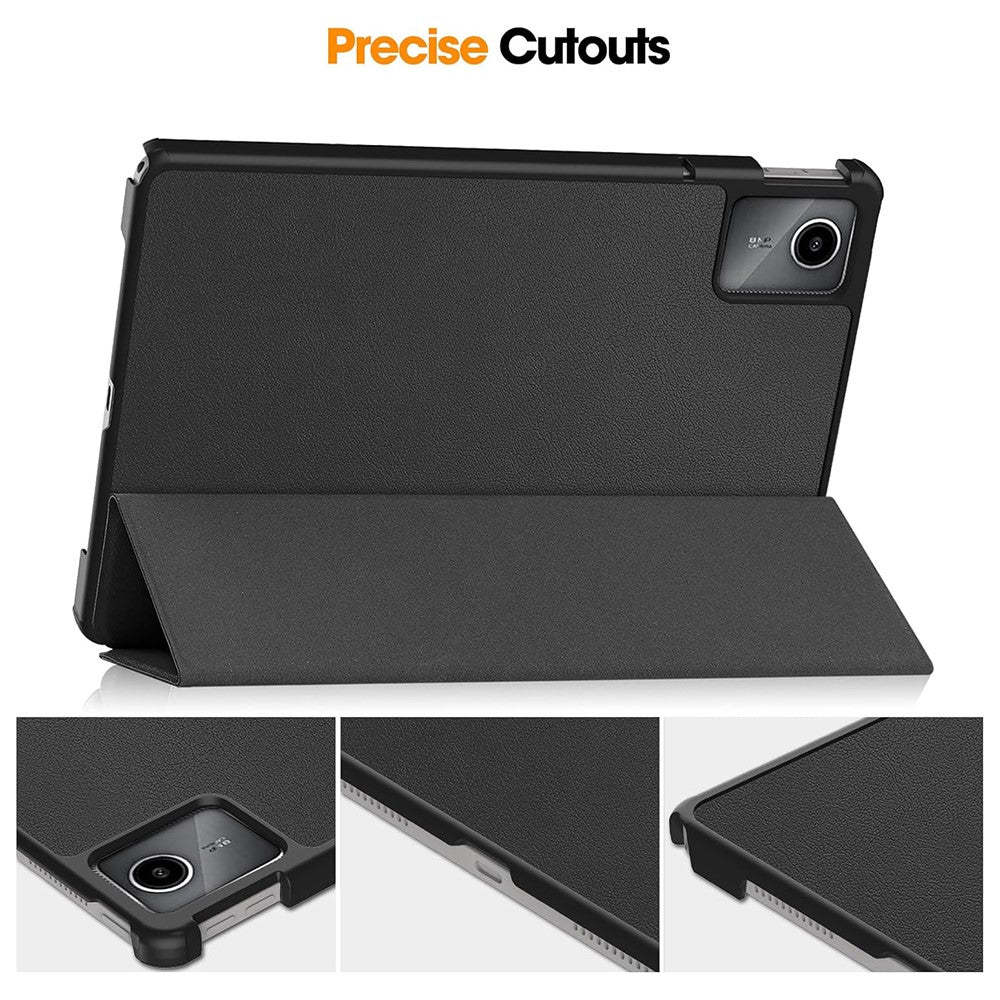 For Lenovo Tab M11  /  K11 Case Tri-Fold Stand PU Leather Tablet Cover with 2.5D Tempered Glass Screen Protector - Black