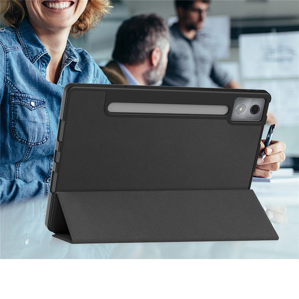 For Lenovo Idea Tab Pro Case Tri-Fold Stand Leather + PC Tablet Cover with Pen Holder - Black