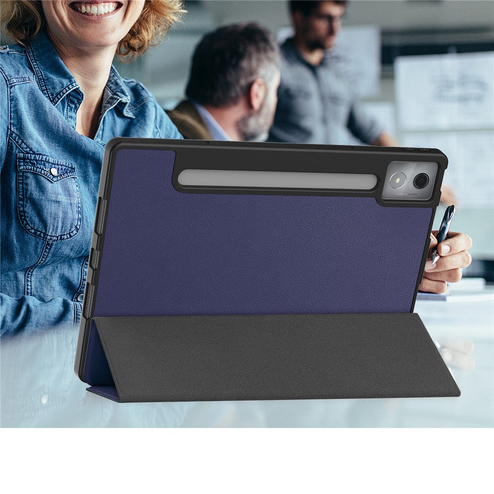 For Lenovo Idea Tab Pro Case Tri-Fold Stand Leather + PC Tablet Cover with Pen Holder - Dark Blue