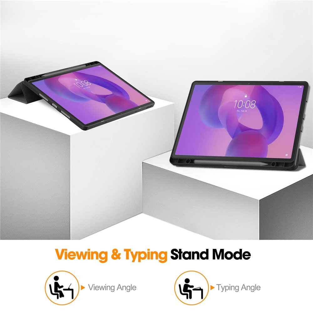 For Lenovo Idea Tab Pro Case Tri-Fold Stand Leather + PC Tablet Cover with Pen Holder - Grey