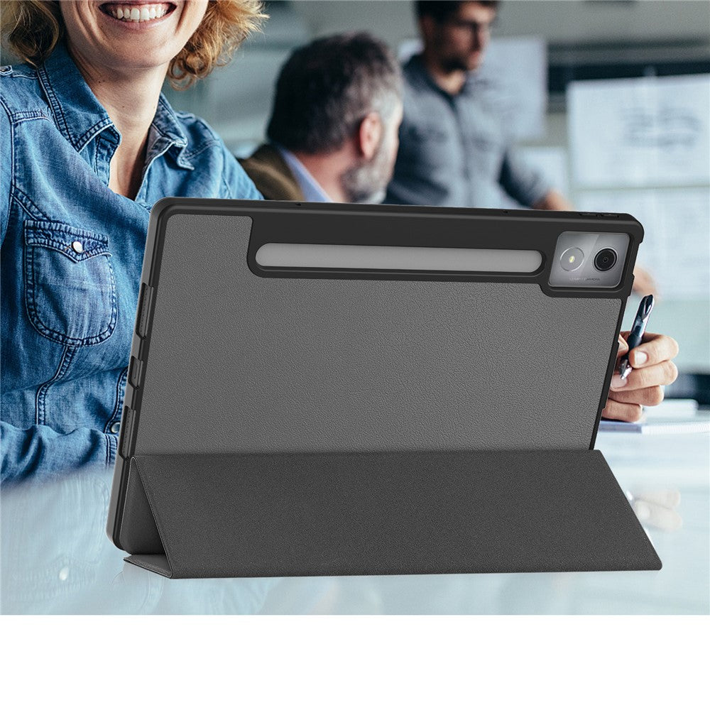 For Lenovo Idea Tab Pro Case Tri-Fold Stand Leather + PC Tablet Cover with Pen Holder - Grey