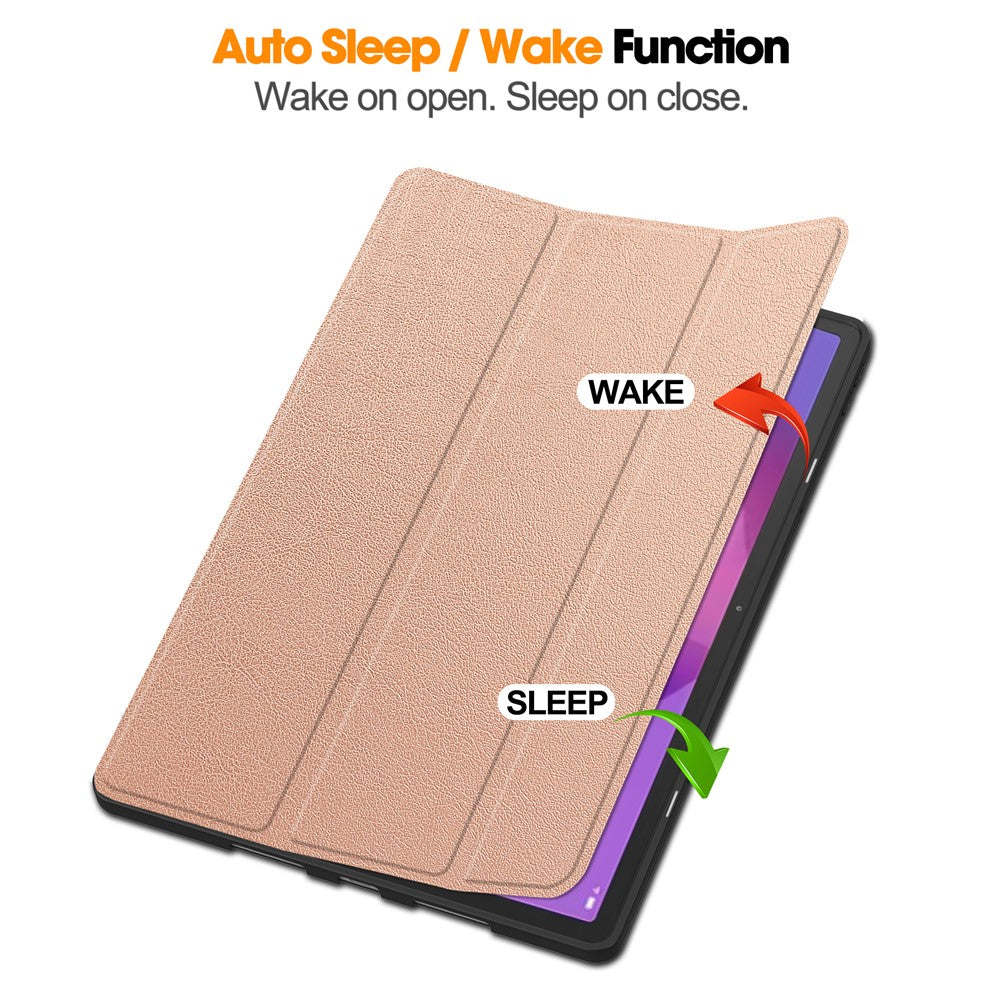 For Lenovo Idea Tab Pro Case Tri-Fold Stand Leather + PC Tablet Cover with Pen Holder - Rose Gold