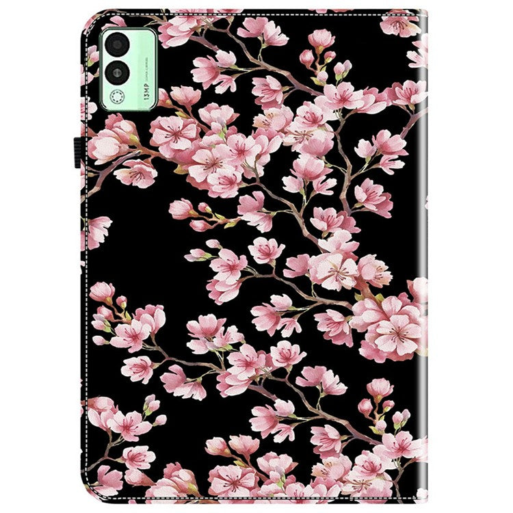 For TECNO Megapad 11 Leather Case Pattern Printed Stand Tablet Cover with Card Slots - Plum Blossom