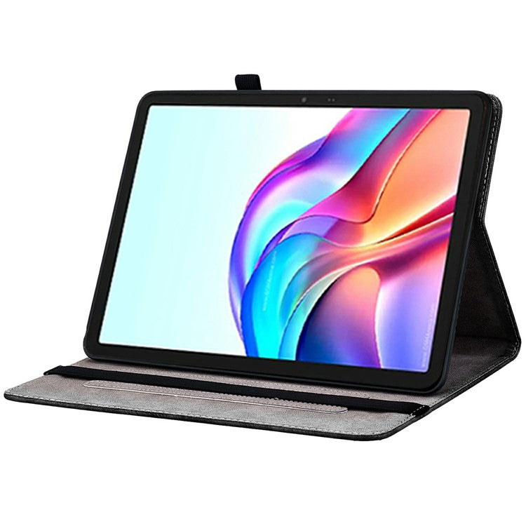 For TECNO Megapad 11 Leather Case Pattern Printed Stand Tablet Cover with Card Slots - Purple Peony