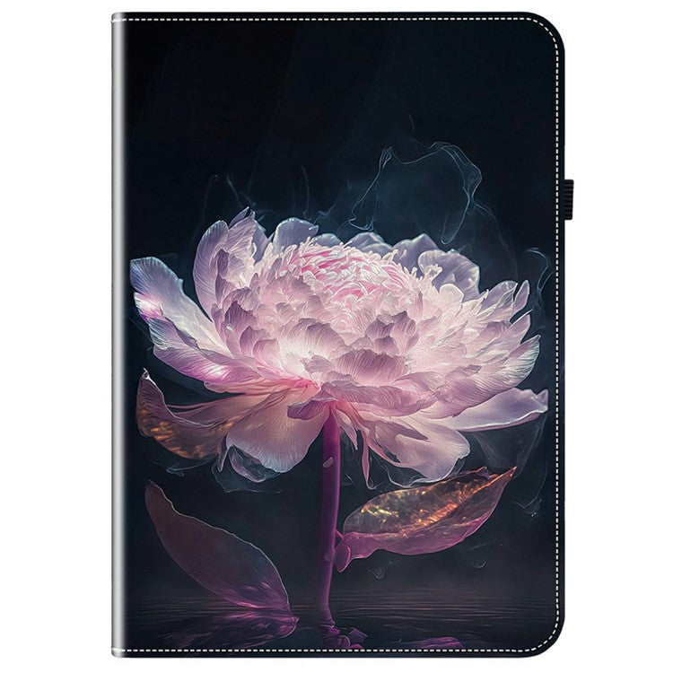 For TECNO Megapad 11 Leather Case Pattern Printed Stand Tablet Cover with Card Slots - Purple Peony