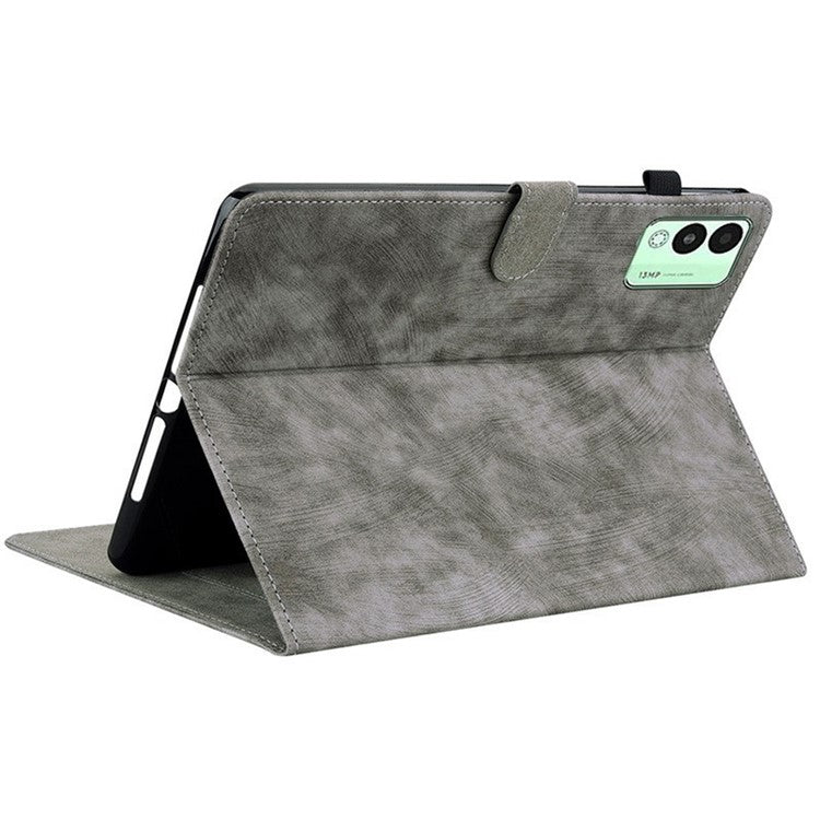 For TECNO Megapad 11 Case Tiger Imprint Anti-Scratch PU Leather Tablet Cover - Grey