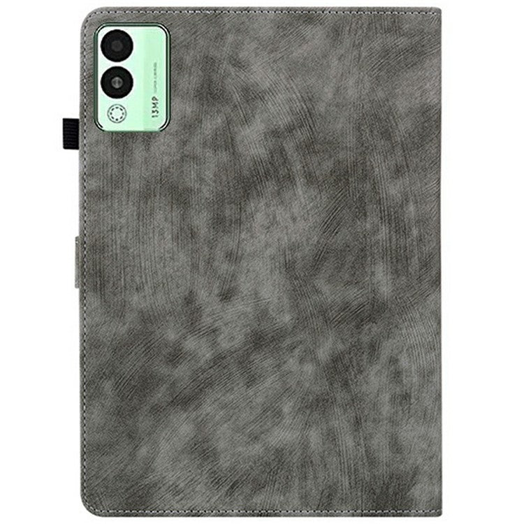 For TECNO Megapad 11 Case Tiger Imprint Anti-Scratch PU Leather Tablet Cover - Grey