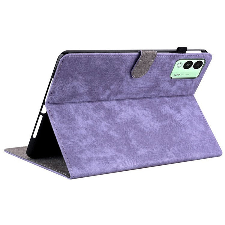 For TECNO Megapad 11 Case Tiger Imprint Anti-Scratch PU Leather Tablet Cover - Purple