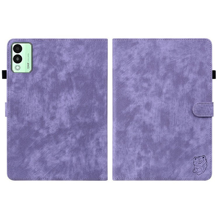 For TECNO Megapad 11 Case Tiger Imprint Anti-Scratch PU Leather Tablet Cover - Purple