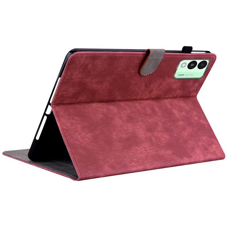 For TECNO Megapad 11 Case Tiger Imprint Anti-Scratch PU Leather Tablet Cover - Red