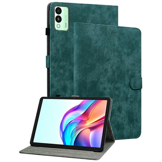 For TECNO Megapad 11 Case Tiger Imprint Anti-Scratch PU Leather Tablet Cover - Green