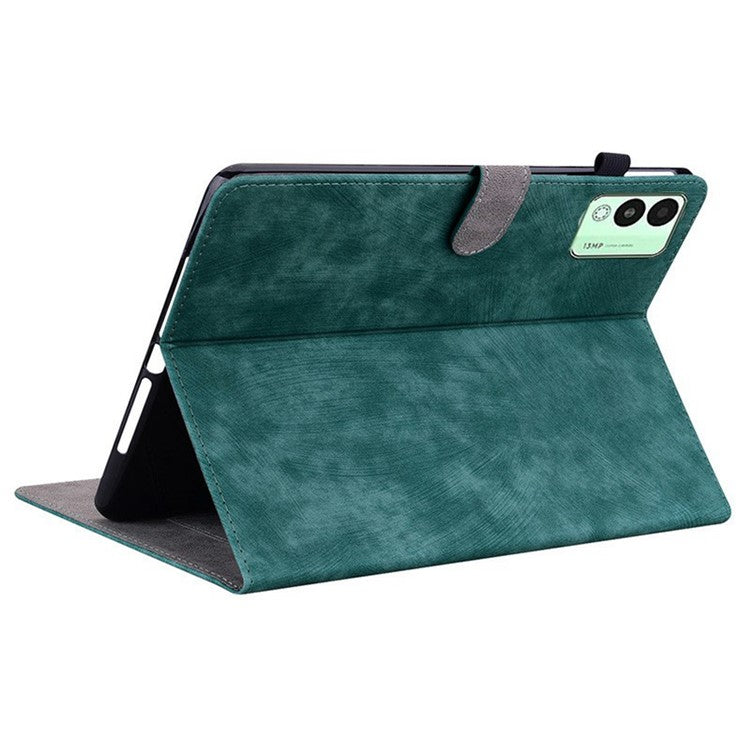 For TECNO Megapad 11 Case Tiger Imprint Anti-Scratch PU Leather Tablet Cover - Green
