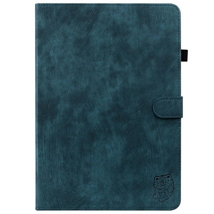 For TECNO Megapad 11 Case Tiger Imprint Anti-Scratch PU Leather Tablet Cover - Blue