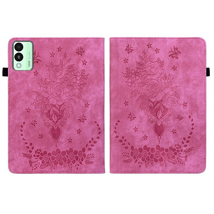 For TECNO Megapad 11 Case Card Holder Anti-Scratch Leather Cover Rose Flower Imprint - Rose