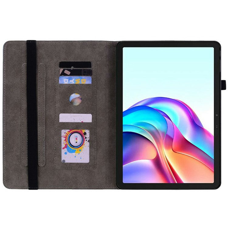 For TECNO Megapad 11 Case Card Holder Anti-Scratch Leather Cover Rose Flower Imprint - Purple