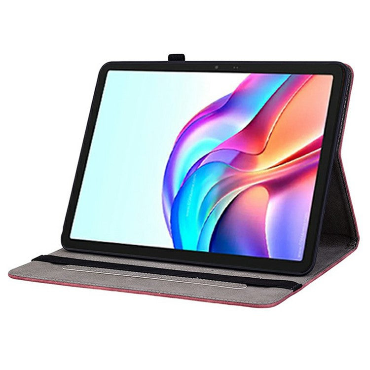 For TECNO Megapad 11 Case Card Holder Anti-Scratch Leather Cover Rose Flower Imprint - Red