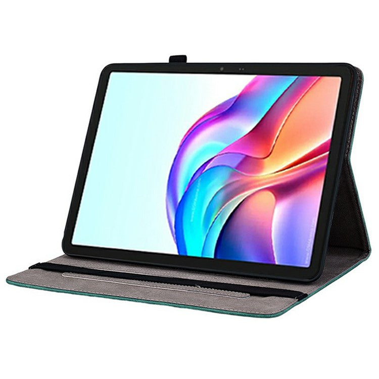 For TECNO Megapad 11 Case Card Holder Anti-Scratch Leather Cover Rose Flower Imprint - Green