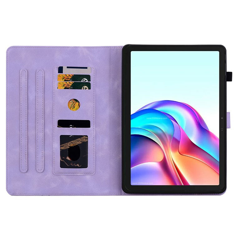 For TECNO Megapad 11 Case Lily Flower Imprint Card Slots Leather Tablet Cover - Purple
