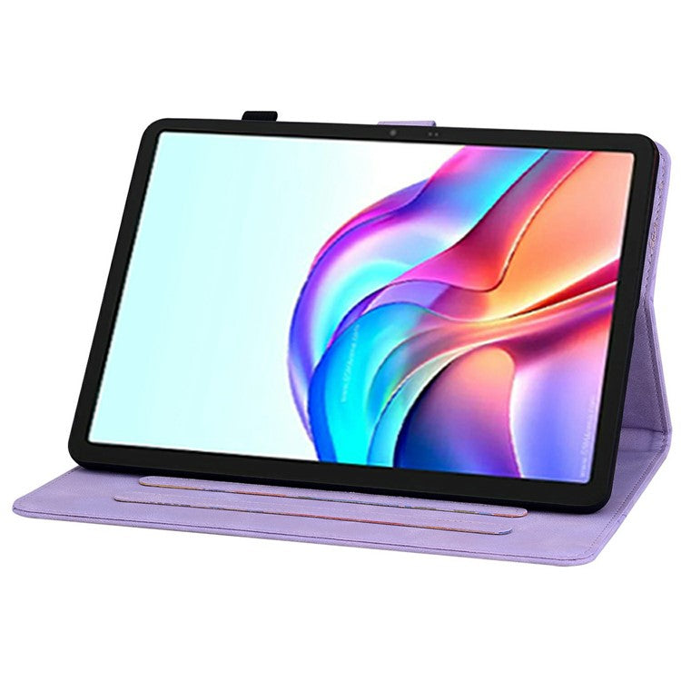 For TECNO Megapad 11 Case Lily Flower Imprint Card Slots Leather Tablet Cover - Purple