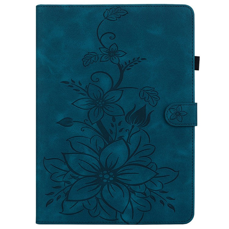 For TECNO Megapad 11 Case Lily Flower Imprint Card Slots Leather Tablet Cover - Blue