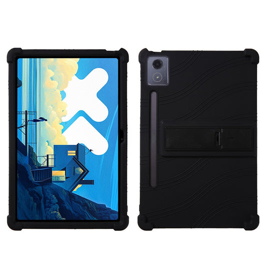 For Lenovo Xiaoxin Pad Pro 12.7 inch / Pad Pro 12.7 (2025) Silicone Case with Kickstand Rugged Protective Cover - Black