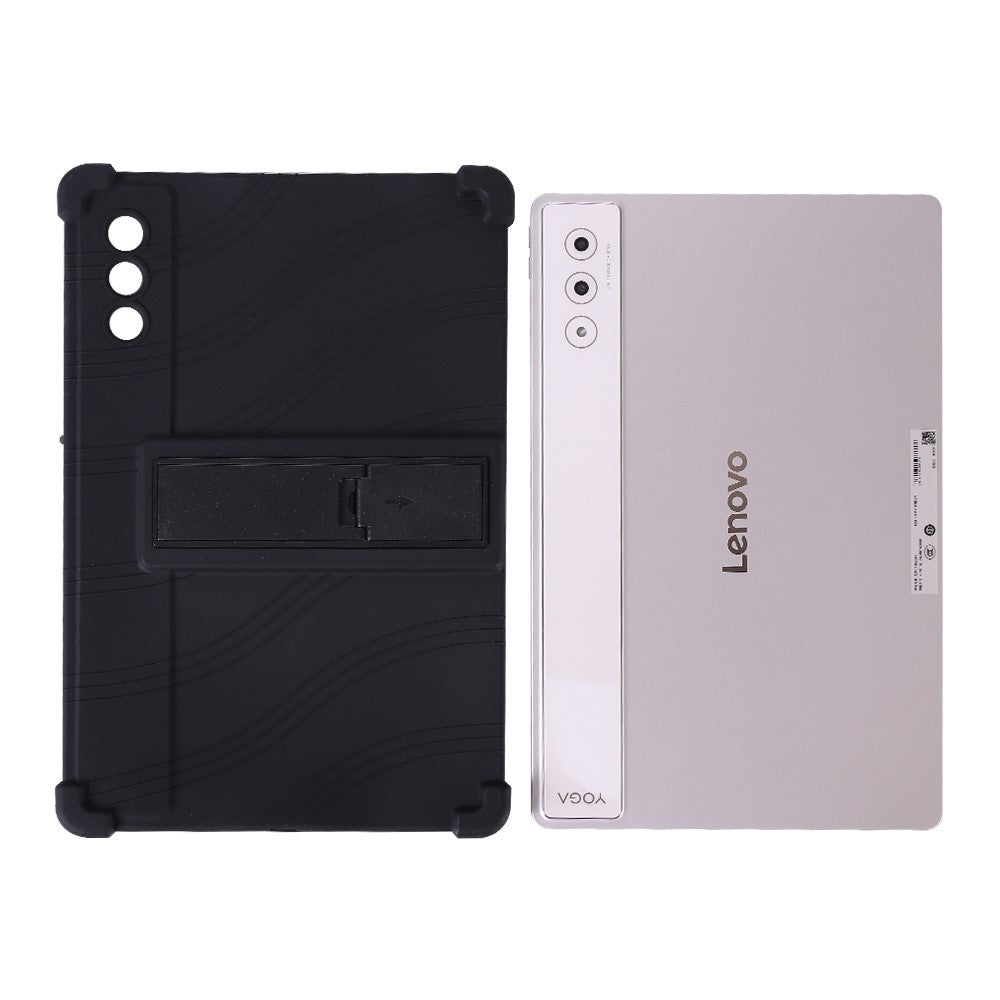 For Lenovo Yoga Tab Plus / Pad Pro AI Silicone Case with Kickstand Rugged Protective Cover - Black