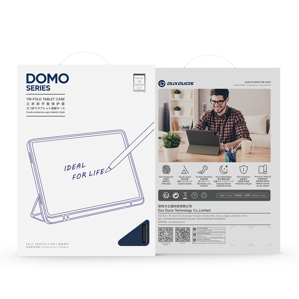 For Lenovo Idea Tab Pro Case DUX DUCIS Domo Series Tri-fold Stand PU Leather Protective Tablet Cover - Blue