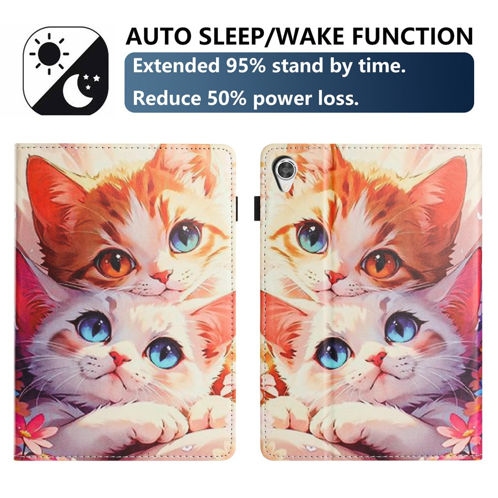 For Lenovo Tab M9 TB-310FU Tablet Case Litchi Texture Pattern Printing Leather Cover Auto Sleep  /  Wake with Card Holder - Two Cats