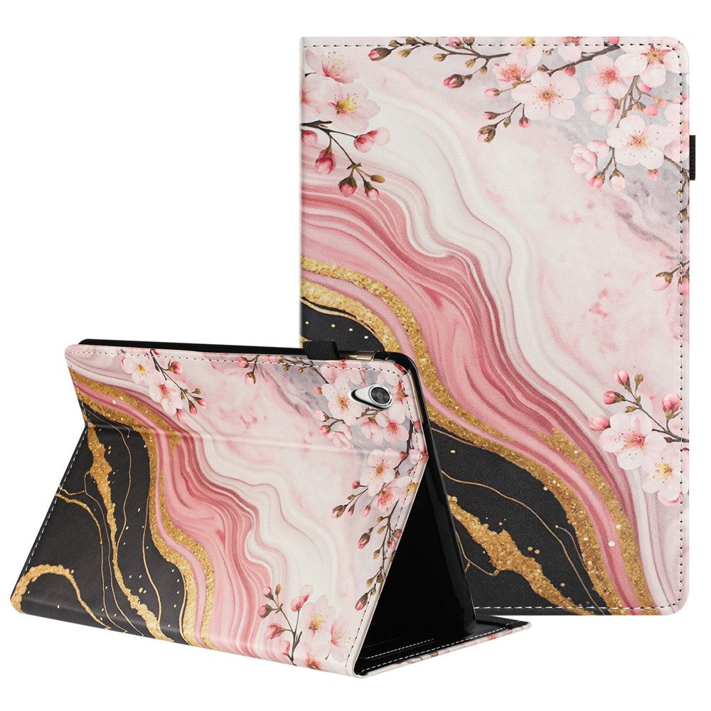 For Lenovo Tab M9 TB-310FU Tablet Case Litchi Texture Pattern Printing Leather Cover Auto Sleep  /  Wake with Card Holder - Marble Flower