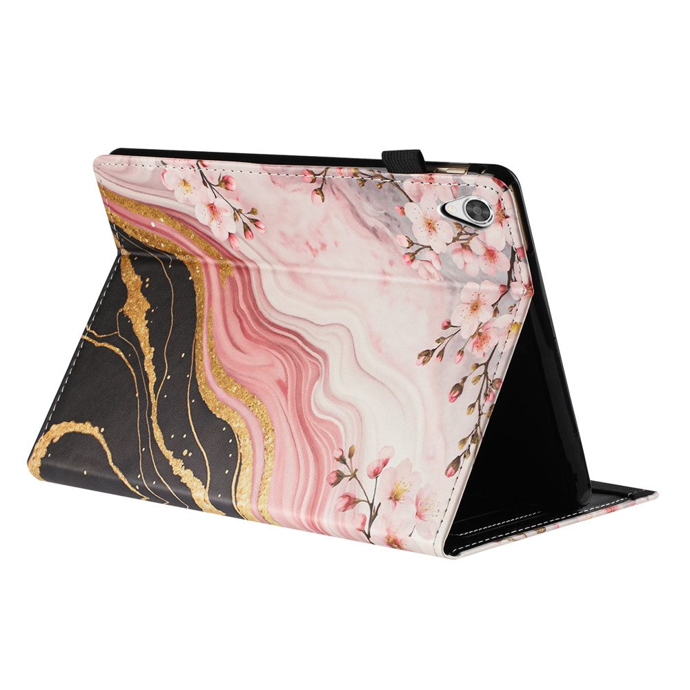 For Lenovo Tab M9 TB-310FU Tablet Case Litchi Texture Pattern Printing Leather Cover Auto Sleep  /  Wake with Card Holder - Marble Flower