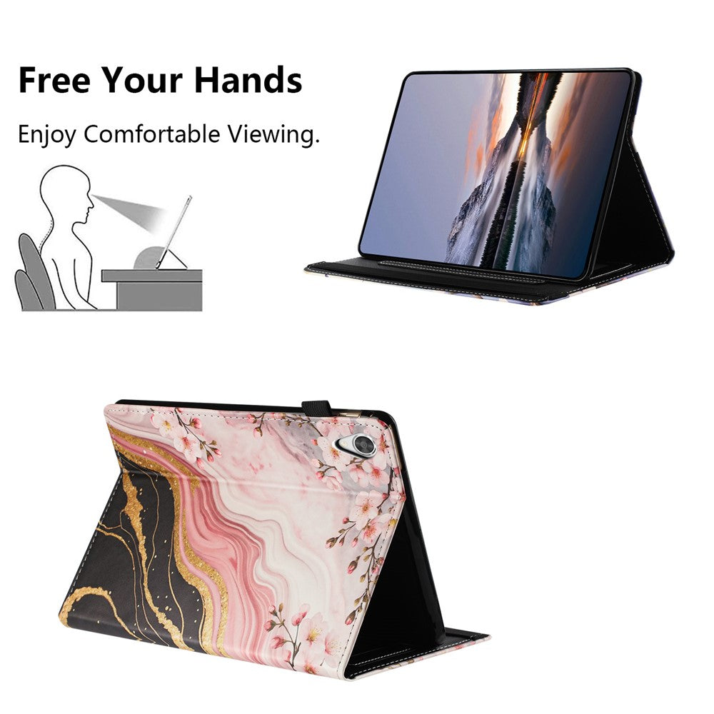 For Lenovo Tab M9 TB-310FU Tablet Case Litchi Texture Pattern Printing Leather Cover Auto Sleep  /  Wake with Card Holder - Marble Flower