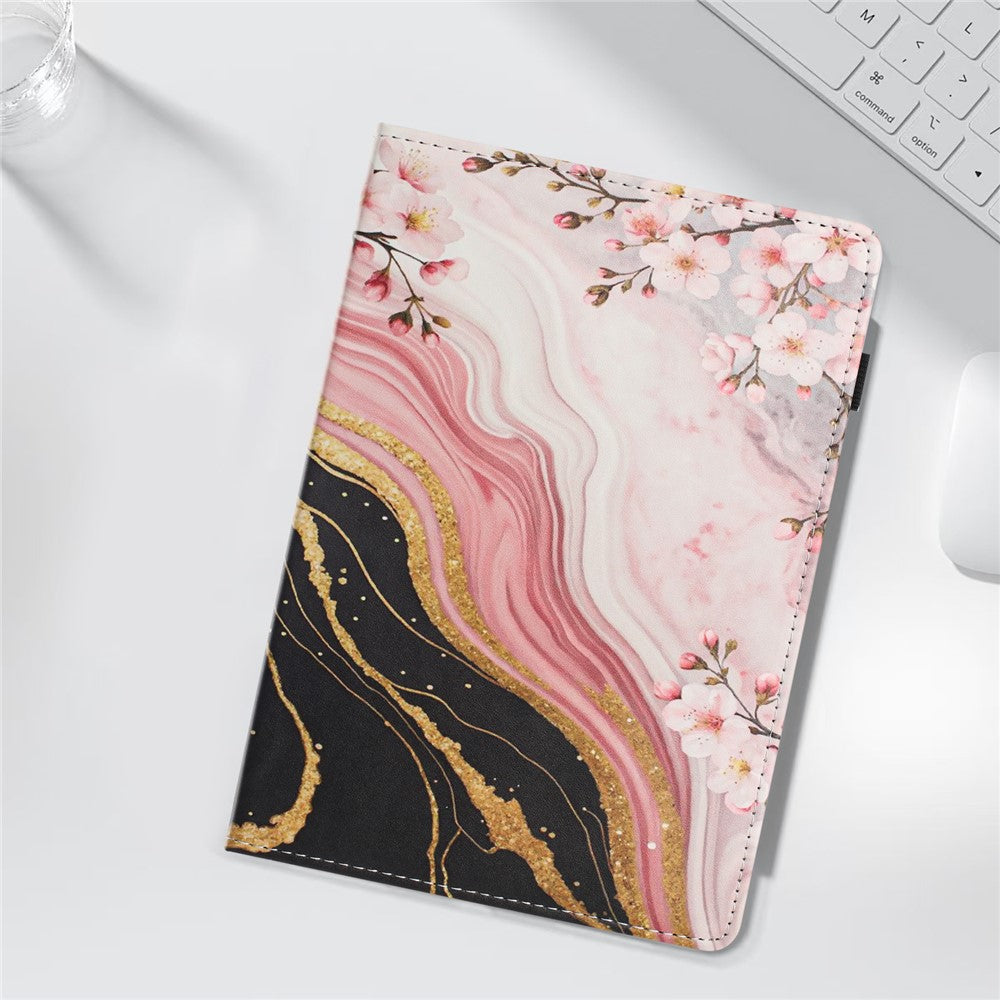 For Lenovo Tab M9 TB-310FU Tablet Case Litchi Texture Pattern Printing Leather Cover Auto Sleep  /  Wake with Card Holder - Marble Flower