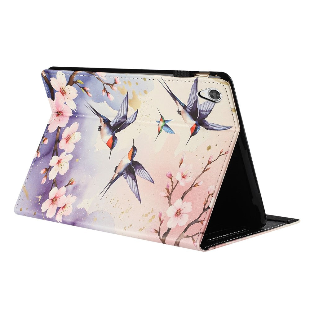 For Lenovo Tab M9 TB-310FU Tablet Case Litchi Texture Pattern Printing Leather Cover Auto Sleep  /  Wake with Card Holder - Plum Swallow