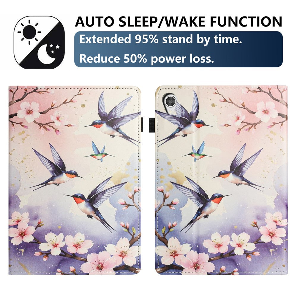 For Lenovo Tab M9 TB-310FU Tablet Case Litchi Texture Pattern Printing Leather Cover Auto Sleep  /  Wake with Card Holder - Plum Swallow