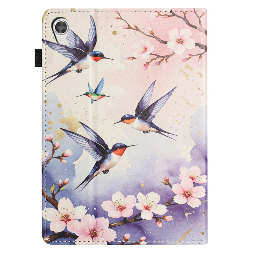 For Lenovo Tab M9 TB-310FU Tablet Case Litchi Texture Pattern Printing Leather Cover Auto Sleep  /  Wake with Card Holder - Plum Swallow