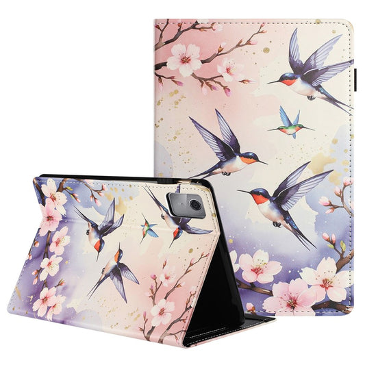 For Lenovo Tab M11 Tablet Case Litchi Texture Pattern Printing Leather Cover Auto Sleep  /  Wake with Card Holder - Plum Swallow