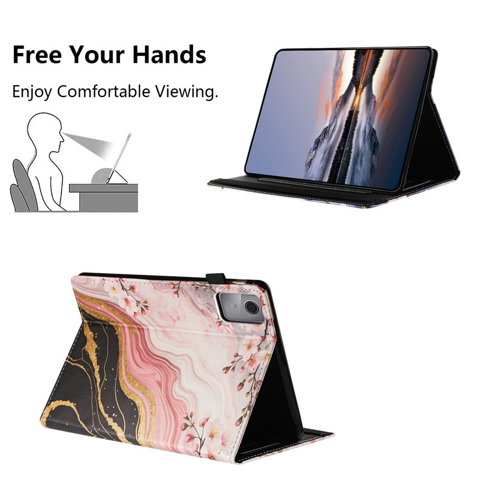 For Lenovo Tab M11 Tablet Case Litchi Texture Pattern Printing Leather Cover Auto Sleep  /  Wake with Card Holder - Marble Flower
