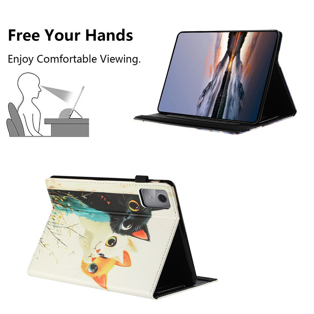 For Lenovo Tab M11 Tablet Case Litchi Texture Pattern Printing Leather Cover Auto Sleep  /  Wake with Card Holder - Three Cats