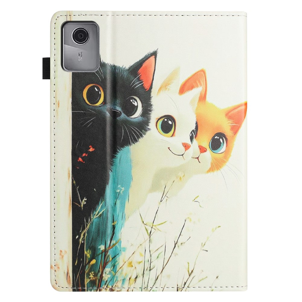 For Lenovo Tab M11 Tablet Case Litchi Texture Pattern Printing Leather Cover Auto Sleep  /  Wake with Card Holder - Three Cats