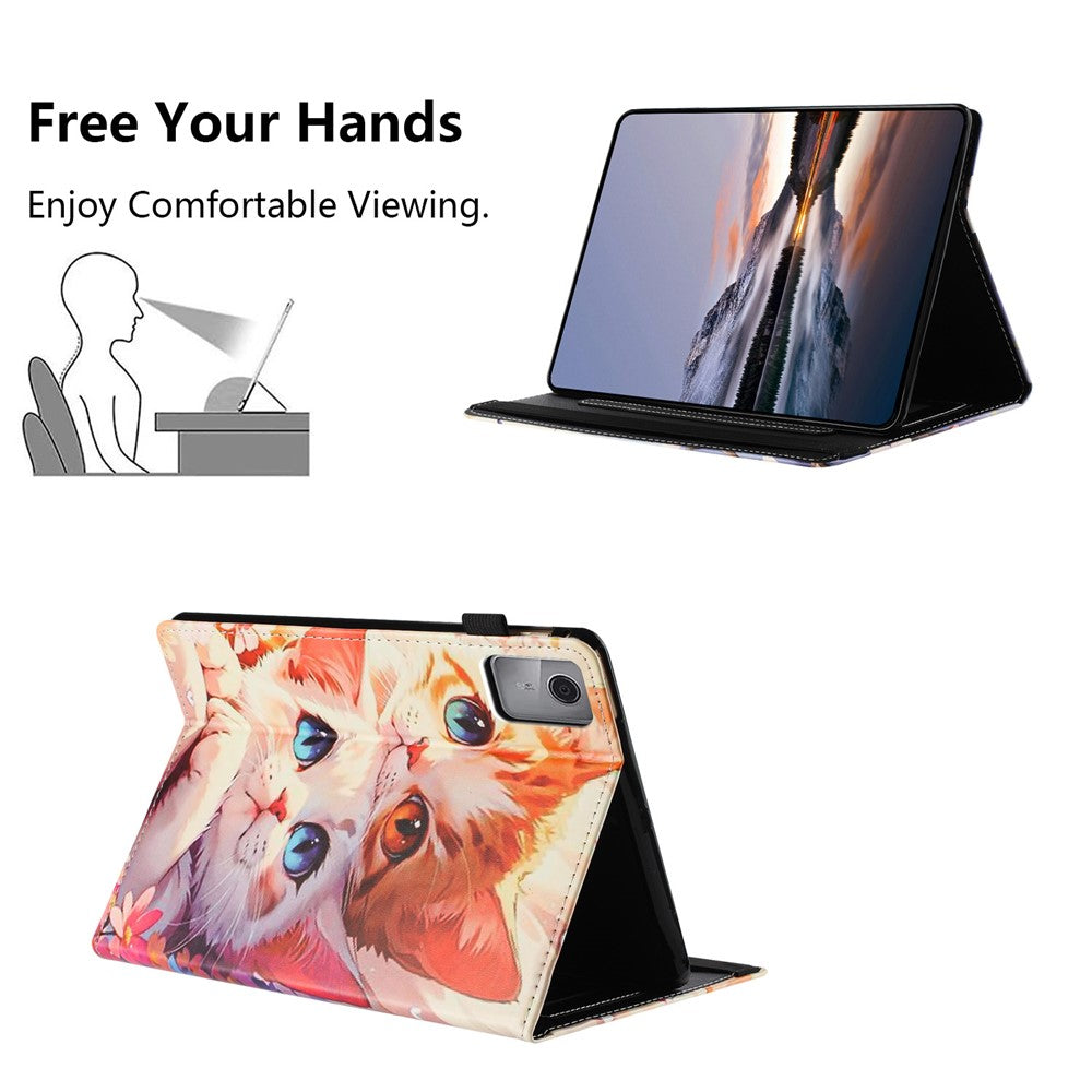 For Lenovo Tab M11 Tablet Case Litchi Texture Pattern Printing Leather Cover Auto Sleep  /  Wake with Card Holder - Two Cats