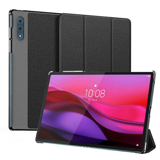 For Lenovo Yoga Tab Plus Case DUX DUCIS Domo Series Tri-fold Stand PU Leather Protective Tablet Cover - Black