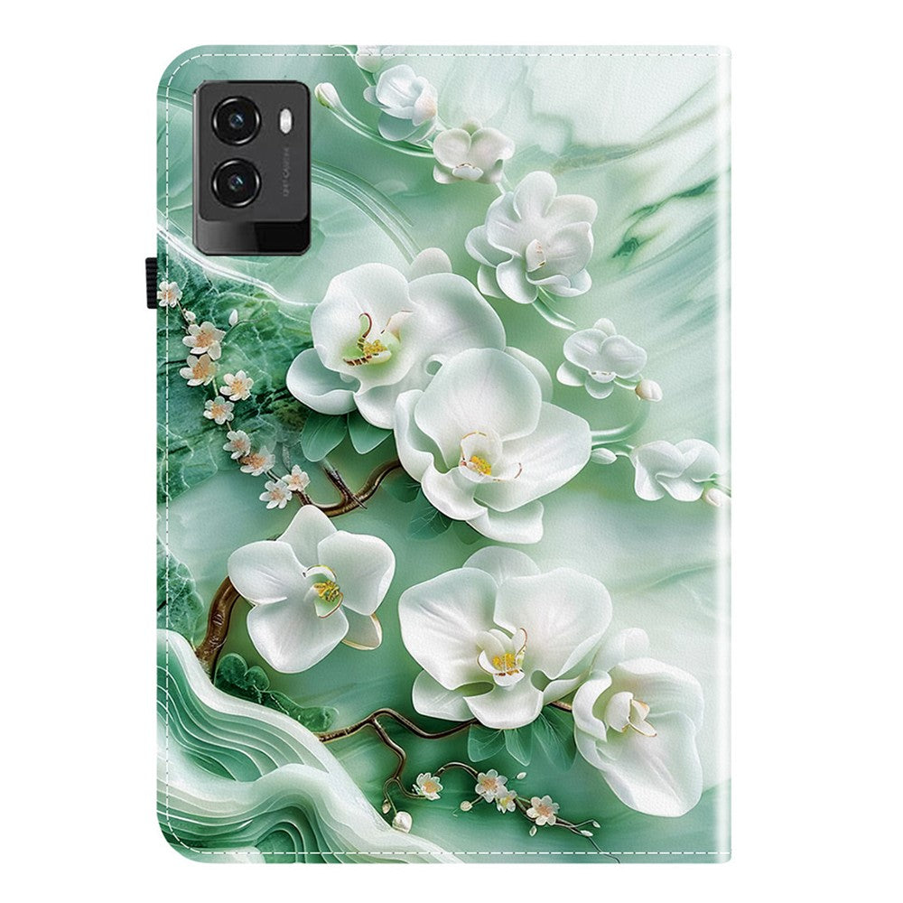 For Lenovo Legion Y700 (2025) Leather Case Pattern Printed Stand Tablet Cover with Card Slots - Jade Flower