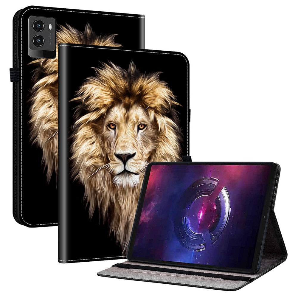 For Lenovo Legion Y700 (2025) Leather Case Pattern Printed Stand Tablet Cover with Card Slots - Lion Head
