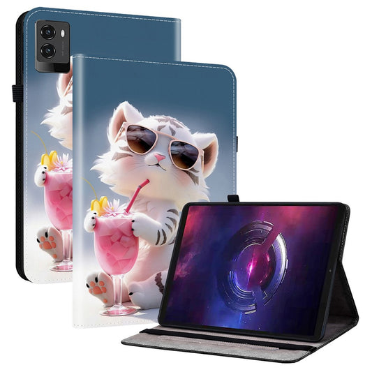 For Lenovo Legion Y700 (2025) Leather Case Pattern Printed Stand Tablet Cover with Card Slots - Cartoon Tiger