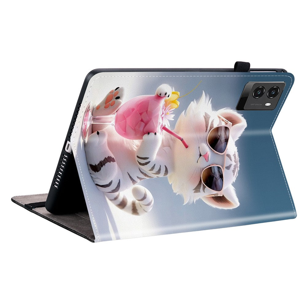 For Lenovo Legion Y700 (2025) Leather Case Pattern Printed Stand Tablet Cover with Card Slots - Cartoon Tiger