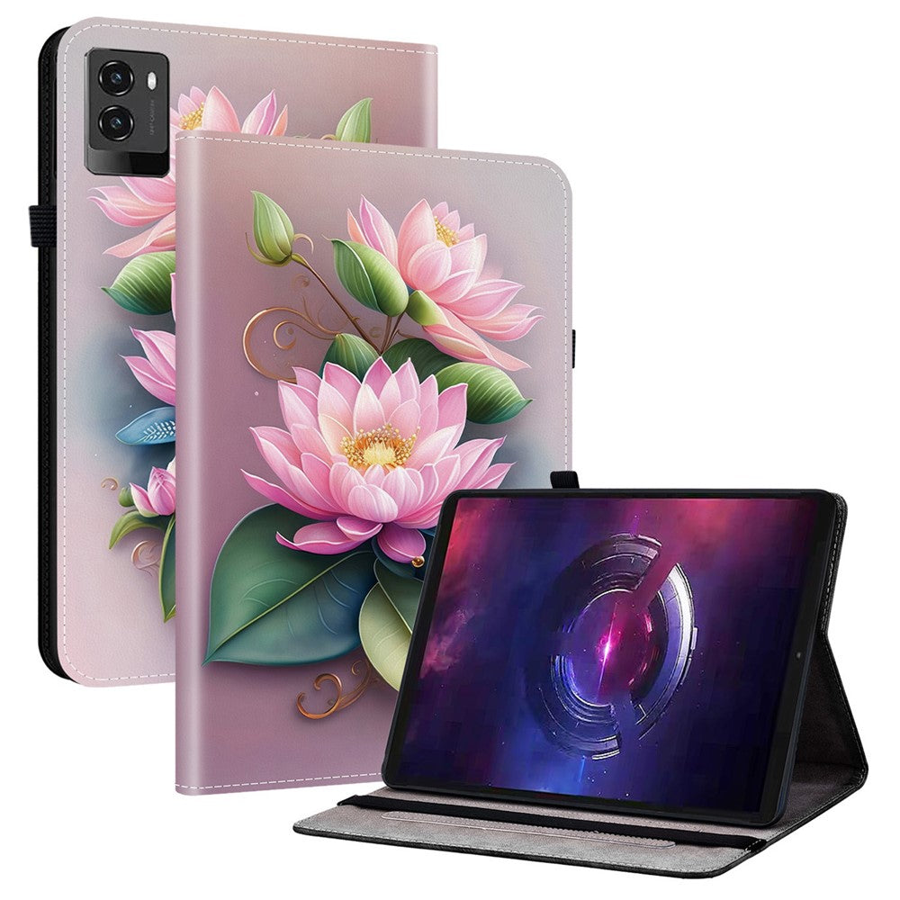 For Lenovo Legion Y700 (2025) Leather Case Pattern Printed Stand Tablet Cover with Card Slots - Lotus