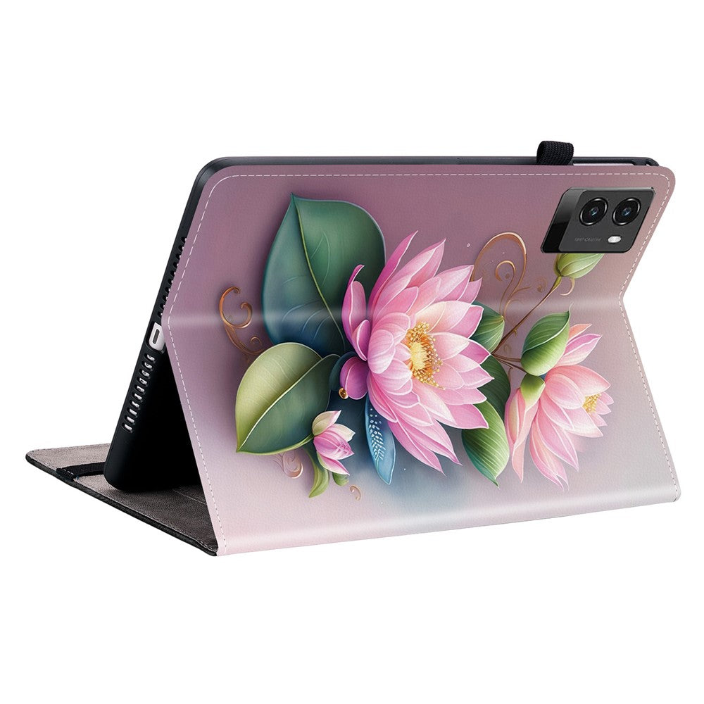 For Lenovo Legion Y700 (2025) Leather Case Pattern Printed Stand Tablet Cover with Card Slots - Lotus